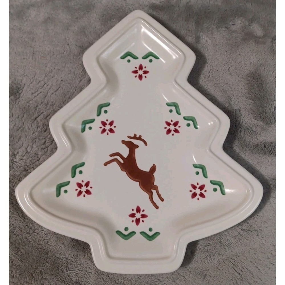 Pfaltzgraff Servingโ Tray Plate Nordic Christmas Tree Shaped 10.25x9" Reindeer